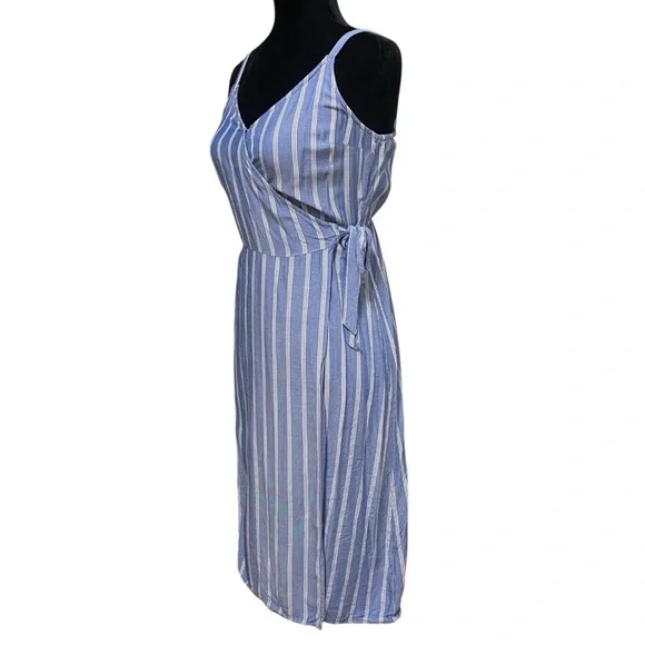 Hollister Blue White Striped Coastal Beachy Nautical Wrap Dress Size Small - Picture 3 of 7